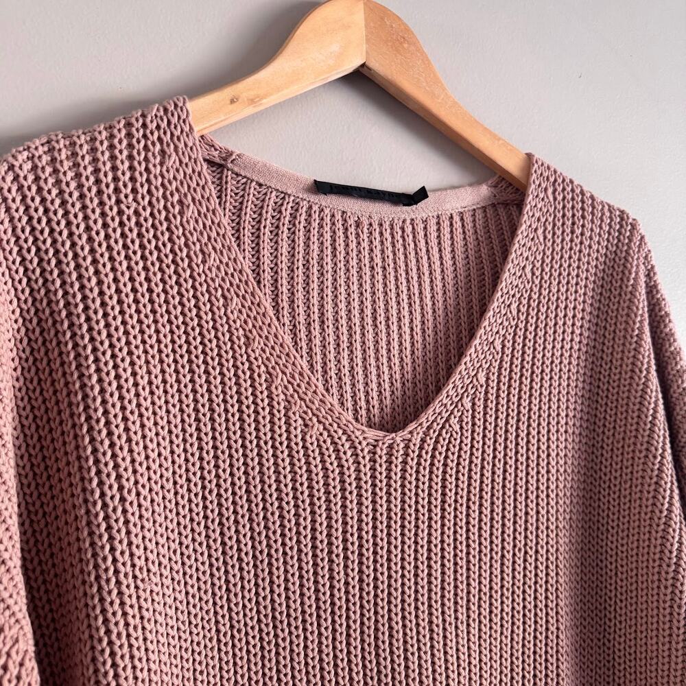 Jenni Kayne Cotton Cabin Sweater V Neck Pullover Knit Tan Pink Size Small $325 - Picture 5 of 6